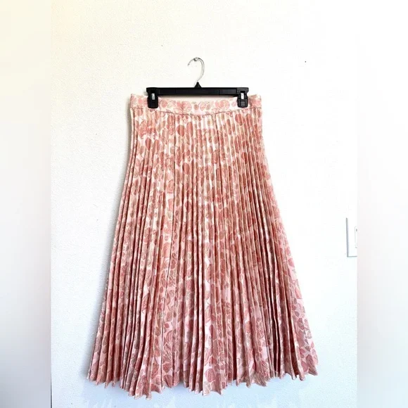 Kate Spade Pink Floral Pleated Midi Skirt Metallic Shimmer Size 10 - Picture 4 of 9